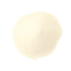Pile of uncooked organic semolina isolated on white, top view