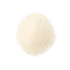 Pile of uncooked organic semolina isolated on white, top view