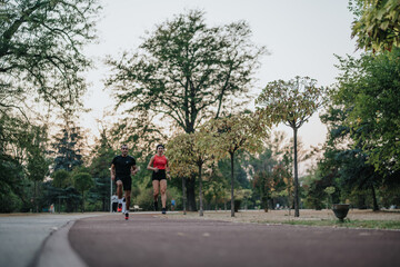 Obraz premium Late Evening Workout in the Park: Active Couple's Athletic Training Outdoors