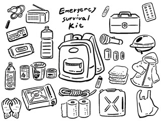 防災グッズ　手描き風線画　イラストセット