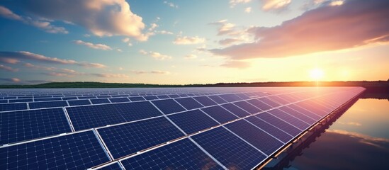 Renewable energy generated by photovoltaic solar panels. - obrazy, fototapety, plakaty
