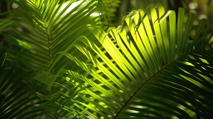Lush palm fronds illuminated with natural light