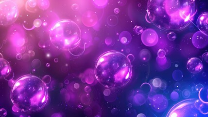 Glowing purple bubbles floating on a dark background - obrazy, fototapety, plakaty