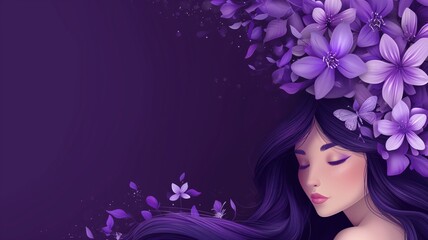 Woman with purple flowers and butterflies