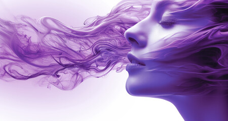 Woman's profile with purple smoke effect