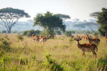 Naklejka na ściany i meble A peaceful scene in the African savannah with some antelopes.