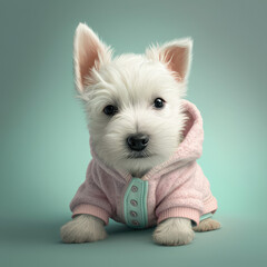 Dog terrier maltese outfit portrait. Terrier maltese puppy breed wearing jacket for winter season photo shoot. Generative ai.
