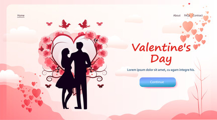 man woman silhouettes standing near flowers in heart shape happy valentines day celebration concept horizontal