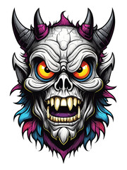 Obraz premium Gothic skull head with horns cartoon style illustration on transparent background