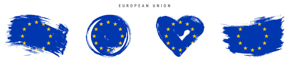 European Union hand drawn grunge style flag icon set. Free brush stroke flat vector illustration isolated on white