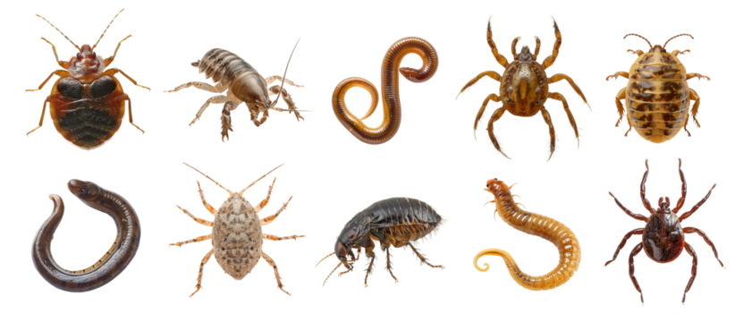 Set of different types of bugs over isolated transparent background