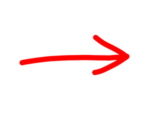 Hand draw red arrow pointing right on transparent background 
