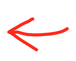 Red left arrow hand draw on transparent background 