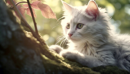 Cute kitten sitting on grass, looking at camera playfully generated by AI