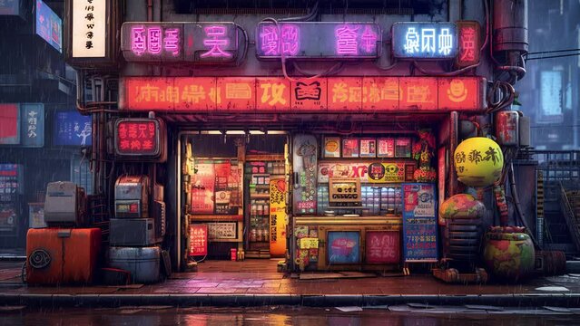 Animated Vtuber Twitch Streamer Background of a Cyberpunk Street