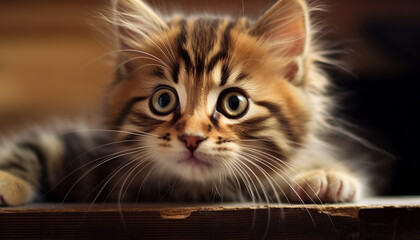 Cute kitten, domestic cat, playful, staring, fluffy, small generated by AI