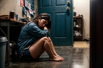 a depressed person sitting and about to give up from life due to difficult times due to a tough situation