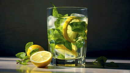 Fresh lemonade with mint leaf, served in a glass jug generated by AI