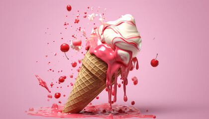 Ice cream cone, strawberry, chocolate, vanilla, refreshing, fruity, delicious generated by AI