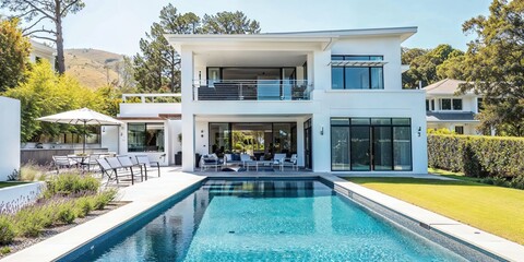 Fototapeta premium Luxury contemporary architecture house with pool in a magnificent location