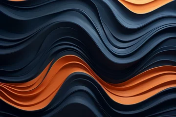 Fotobehang Textured navy blue and orange wallpaper with vibrant wavy pattern. Generative AI © Melisende