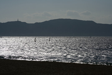windsurfing on the beach