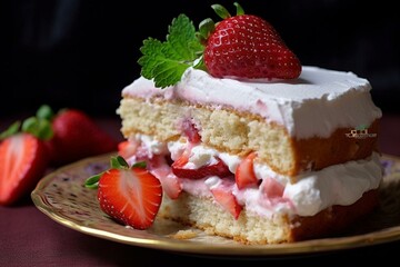 Strawberry cream, strawberry cake. Generative AI