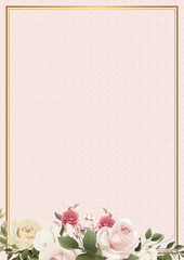 Pink and beige invitation background bouquet watercolor painting with flora and flower. Watercolor art flower and botanical leaves with organic shapes background for banner, poster, card