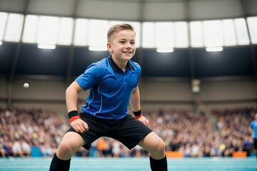 young child having fun playing sports with professional gear