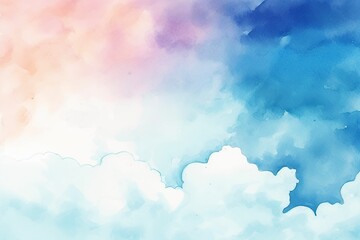 Abstract background of whimsical watercolor washes on white background. Watercolor colors overlapping with copy space.