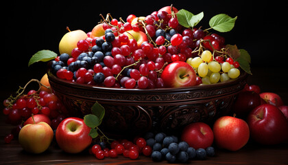 Freshness of nature bounty in a colorful fruit bowl generated by AI