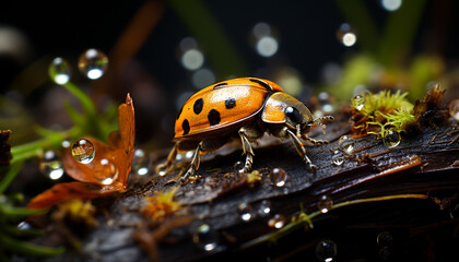 Small ladybug on green leaf, nature beauty in springtime generated by AI