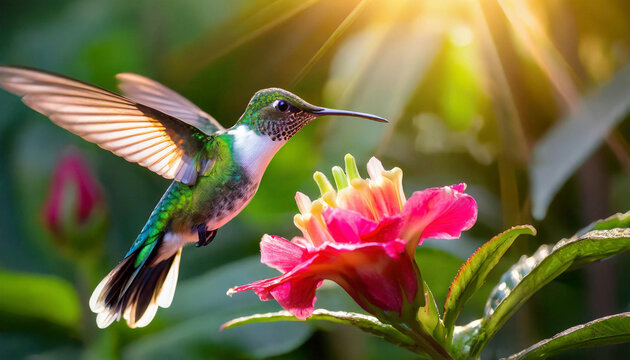 Colibri butinant une fleur tropicale