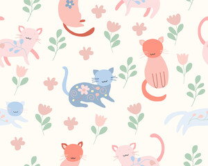 Cute Colorful Cat Seamless Pattern