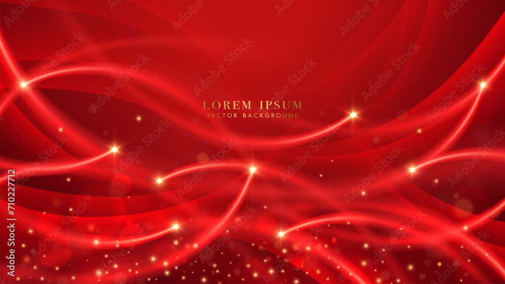 Canvas Prints abstract red background with glowing flowing curve lines light, glitter light effect decoration and 