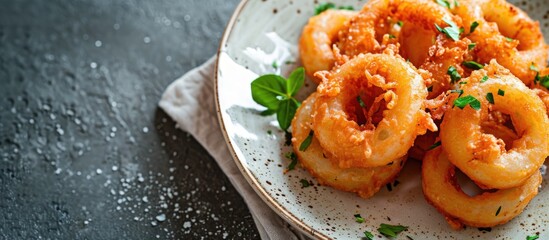 Cheesy onion rings served on an elegant plate with a stylish flatlay.