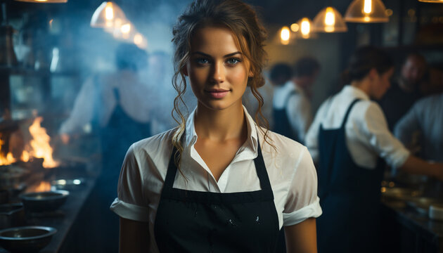 Smiling barista serving coffee with confidence and pride generated by AI