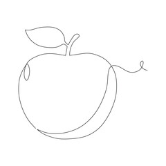 Single one line drawing of whole healthy organic apple for orchard logo identity. Fresh sweet fruitage concept for fruit garden icon. Modern continuous line graphic draw design vector illustration