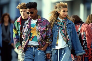 Concept fashion 90s diversity culture. Generative AI. - obrazy, fototapety, plakaty