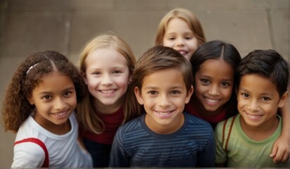 American Group Of Children Looking Down Into Camera from Generative AI