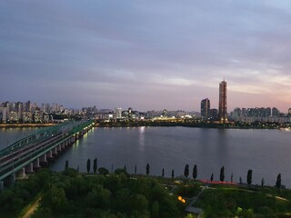 Naklejka premium country skyline at sunset Seoul Korea
