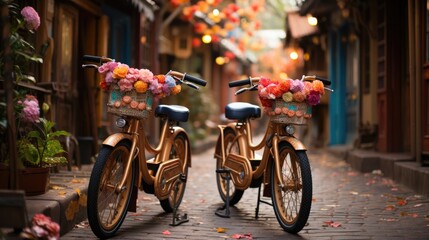 Fototapeta na wymiar rental bikes in city.