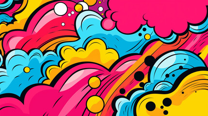 Comics illustration, retro and 90s style, pop art pattern, abstract crazy and psychedelic background. Generative AI