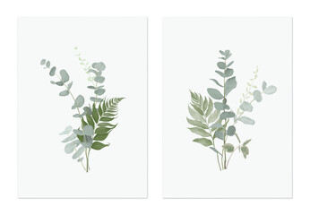 Foliage poster template design, Eucalyptus cinerea and frern on grey - 710230901