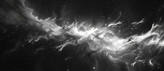 Computer-generated abstract effect that resembles dark matter in space, portrayed in black and white.