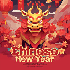 Happy Chinese New Year Social Media Post Template banner, Chinese, dragon