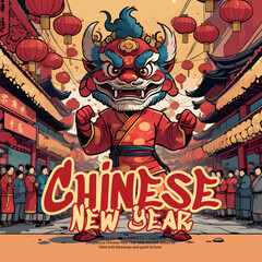 Happy Chinese New Year Social Media Post Template banner, Chinese, dragon