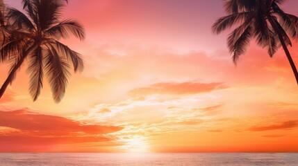 Fototapeta na wymiar tropical banner summer background illustration palm ocean, sand relaxation, holiday paradise tropical banner summer background