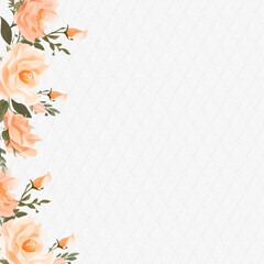 Peach and white vector frame with foliage pattern background with flora and flower. Flower watercolor square background for social media post feed template