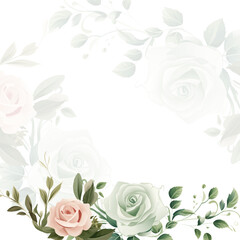 Pink white and green watercolor hand painted background template for Invitation with flora and flower. Flower watercolor square background for social media post feed template